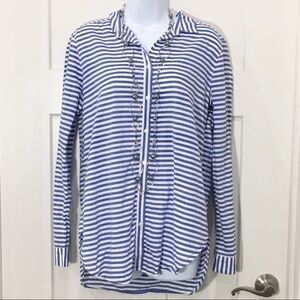 ANN Taylor Loft Blue White Striped button top shirt top size small